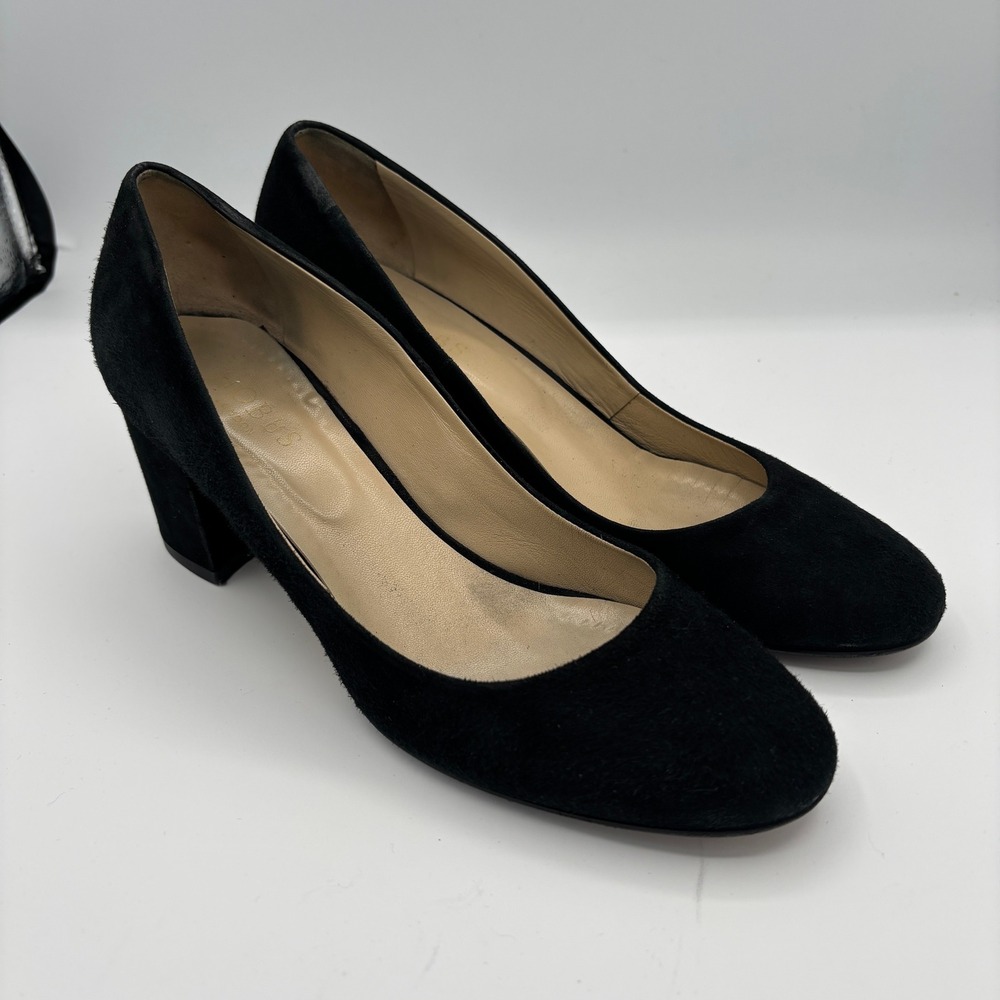 Hobbs London Pumps Womens Sz‎ 39 Black Suede Block Heel Round Toe Made in Italy